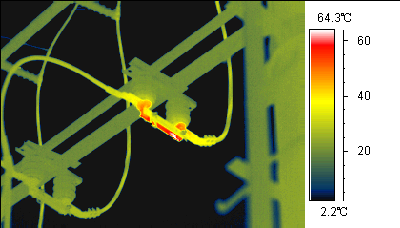 紅外熱像儀彩虹效果,看電線接頭發熱