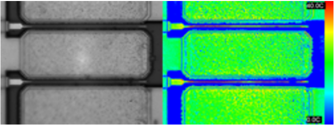 正在研究瞬態熱響應的氮化鎵高電子遷移率晶體管(GaN HEMT)設備的光學和熱圖像